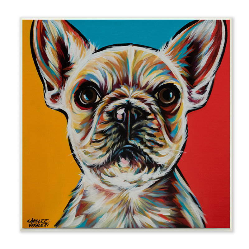 Chiot de style Chroma avec petit chiot rouge, jaune et bleu, H 12 po x l 12 po x P 0,5 po, Plaque murale
