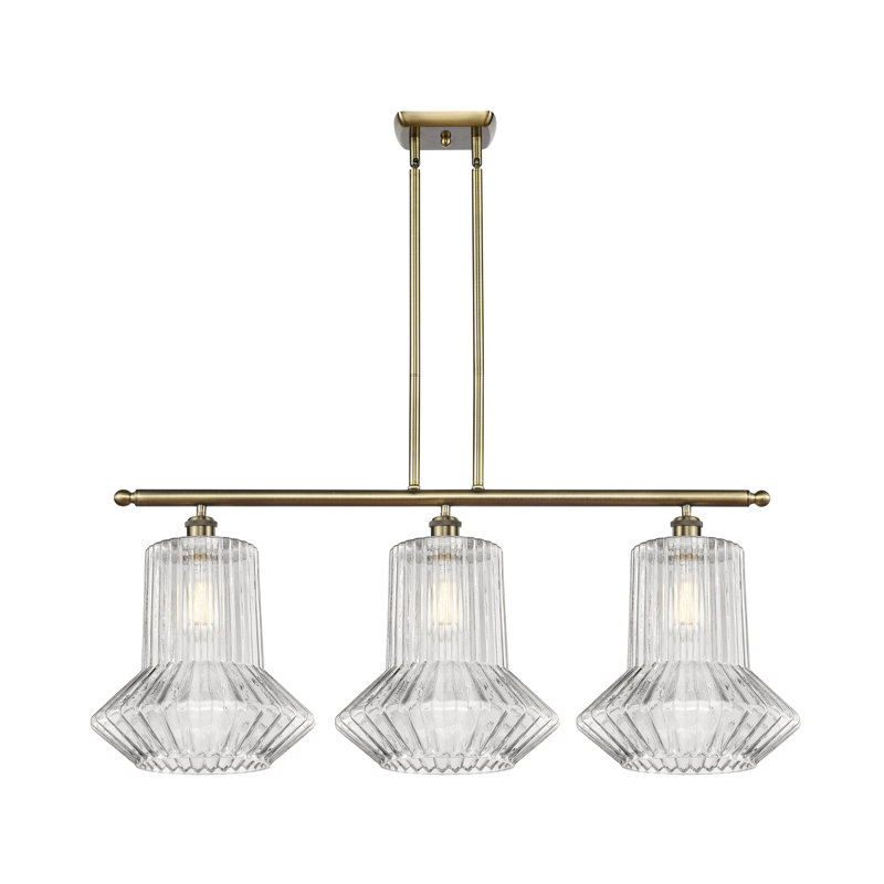 Luminaire suspendu linéaire à 3 lumières pour îlot de cuisine Perri, Ampoule non incluse, Laiton antique
