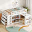 Lit mezzanine simple avec rangement et bureau coulissant en bois d'hévéa blanc-970965112