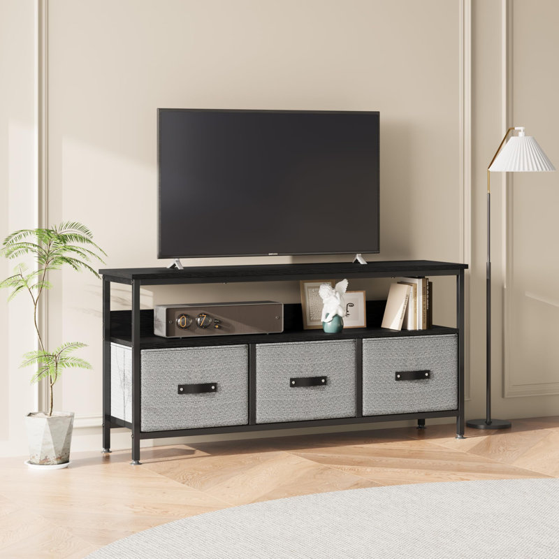 55 Inch TV Stand for Living Room, Dresser TV Stand for with 3 Drawers, Small Entertainment Center with Storage, Grey