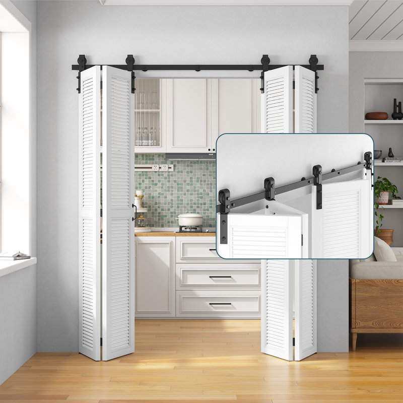 Ensemble de quincaillerie de porte de grange double standard (porte non incluse), cintre en forme de J, 51,6 po