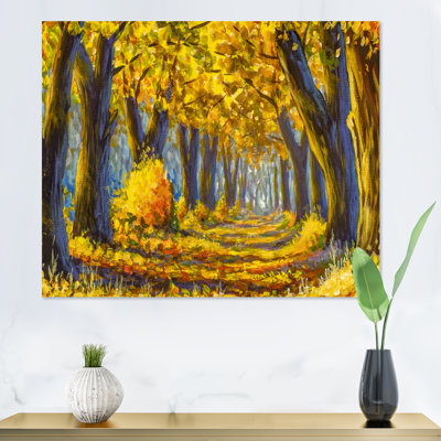 «Gold Autumn Tree In Park Alley Nature Landscape», reproduction sur toile