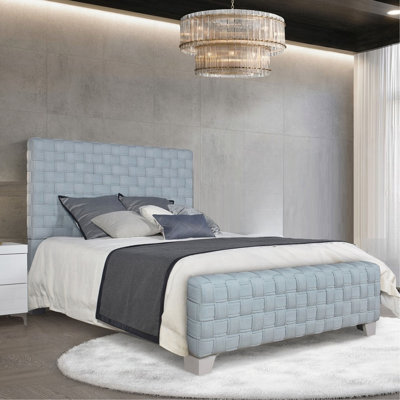 Contemporary Upholstered Bed Light Teal Chenille Bold Design Bedroom Furniture 1Pc