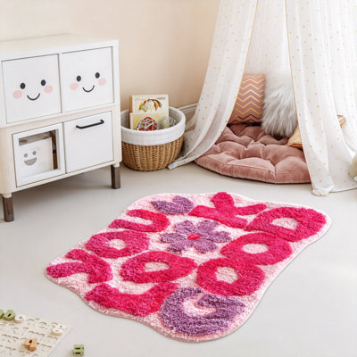 Tapis de bain, tapis lavable en microfibre antidérapant et lavable pour baignoire de chambre à coucher (rose)