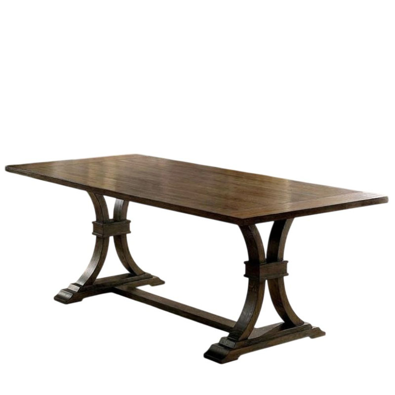 Calista Rustic Oak Wood Trestle Base Dining Table Seats 6