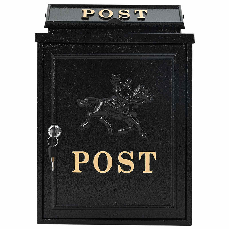 Cast Aluminum Wall Mounted Post Box, Black