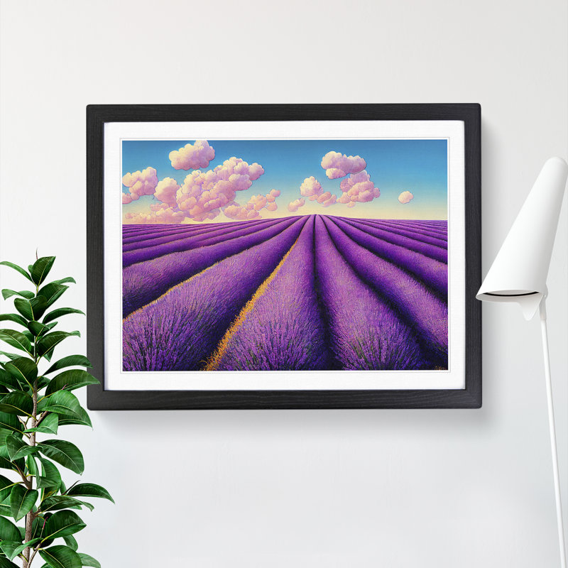 Fabulous Lavender Flower Field - Single Picture Frame Print, 46cm H x 64cm W x 2cm D, Black Framed