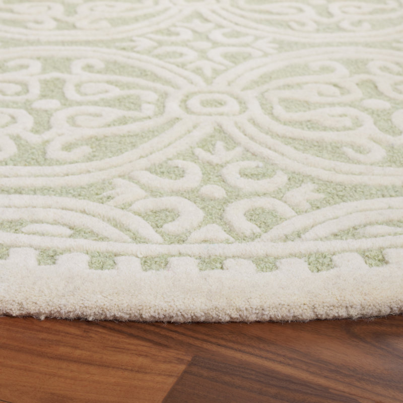 Tapis vert clair / ivoire en laine touffeté à la main Steve, Rond 6 pi