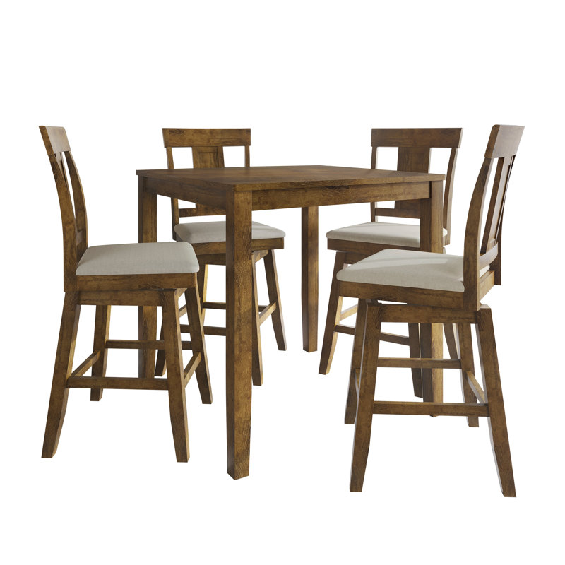 5-Piece Counter-Height Dining Set with Upholstered Splat-Back Chairs and Square Table, Brown, Brown