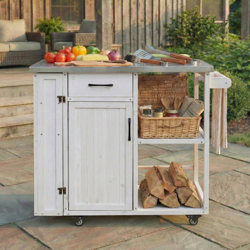Chariot de cuisine verrouillable pour l'extérieur, Blanc
