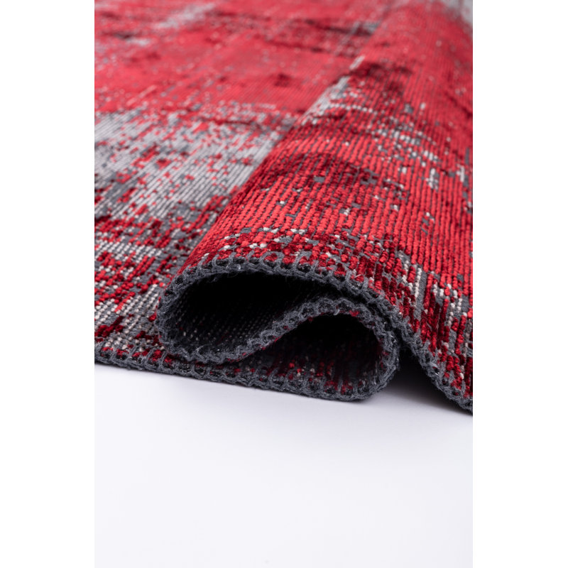 Rapture Gray/Red Abstract Luxury Area Rug, Rectangle 7'10" x 11'2"