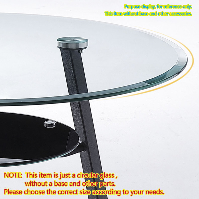 Plateau de table rond en verre trempé, verre transparent, bord biseauté épais de 0,394 po (10 mm)