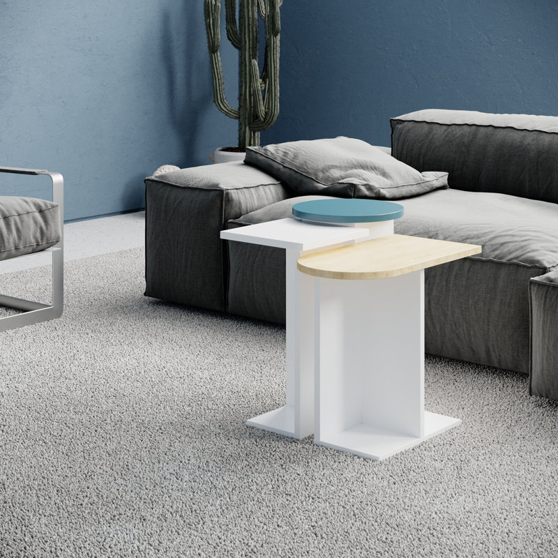 Ensemble de table d'appoint Mark, Blanc / anthracite / moutarde, Blanc