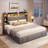 Upholstered Bed Frame With Headboard And Led Lights, Storage Bed With 4  Drawers And Open Shelves, Led Bed With Charging Station-756121795-756121852