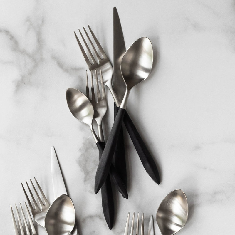 Ares 5 - Piece Stainless Steel Flatware Set - Service for 1, Silver/Black