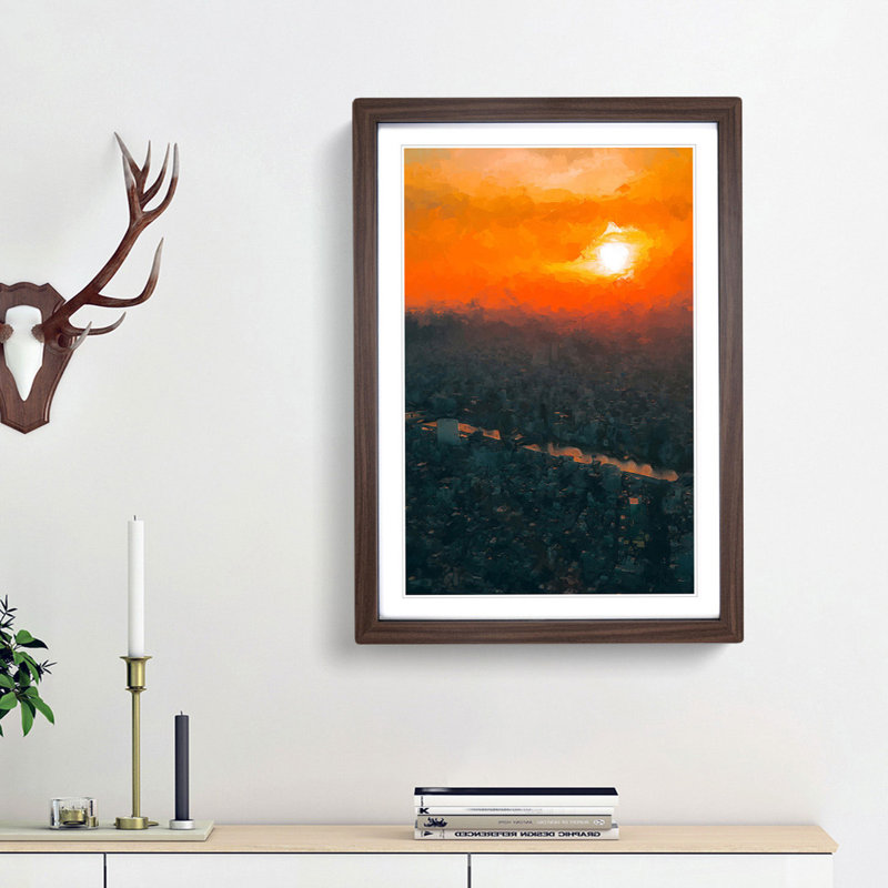 Sunset over Tokyo in Abstract - Picture Frame Graphic Art Print, Walnut Framed, 48cm H x 36cm W x 2cm D