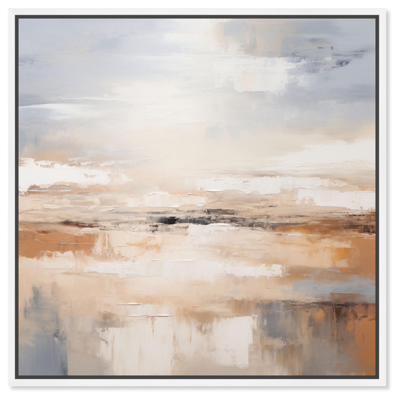 "Coastal Calm", art abstrait neutre par , H 31 po x l 31 po, Cadre flottant blanc