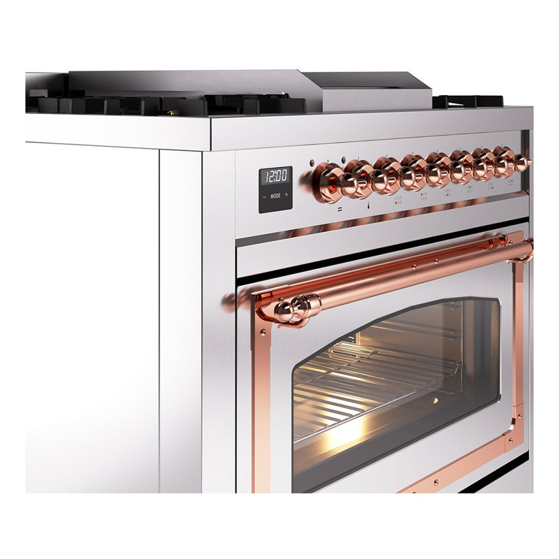ILVE Nostalgie II Noblesse 36 in Dual Fuel Range, Stainless Steel/Copper, Liquid Propane