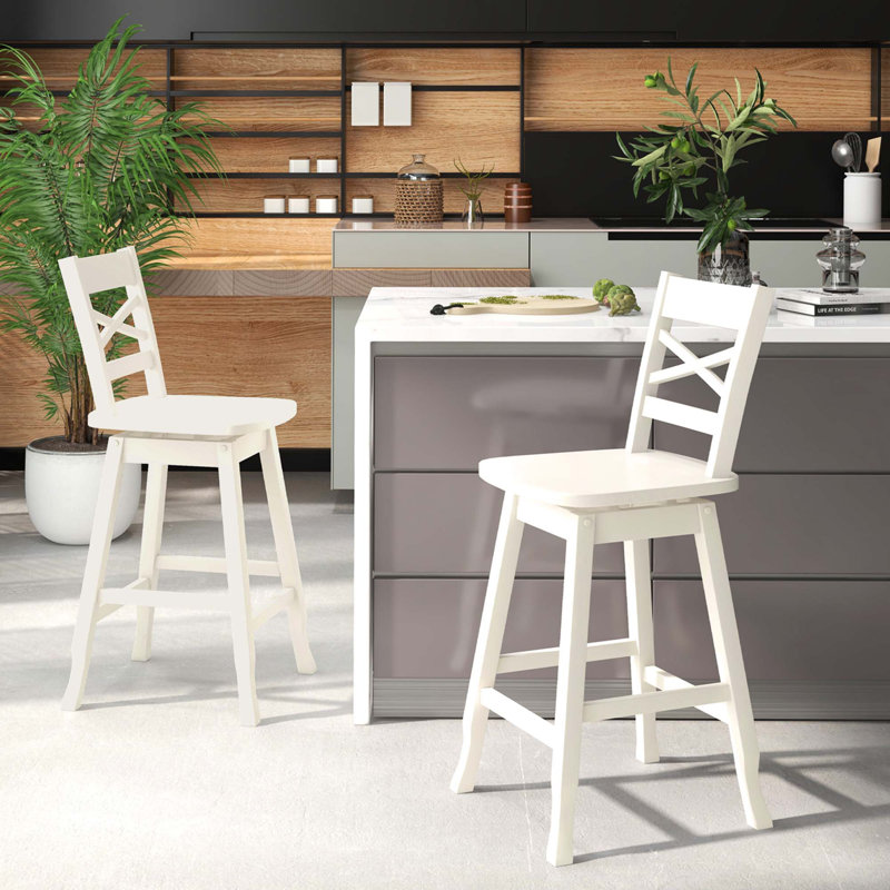 Deshanay Swivel Solid Wood Counter Stool, White