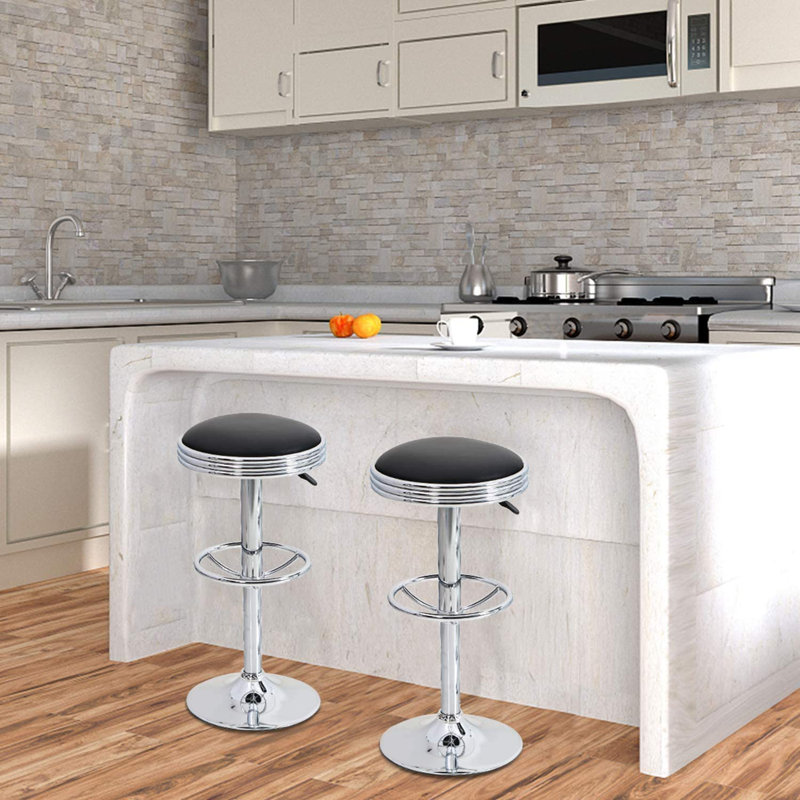 Tabouret pivotant à hauteur réglable, Noir, Argent