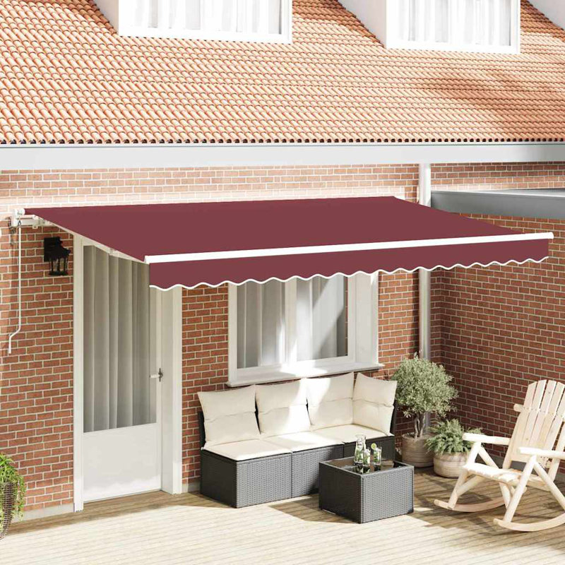 Brayden Studio 200cm D Retractable Door / Window Awning, 350 cm W x 200 cm D, Burgundy/White