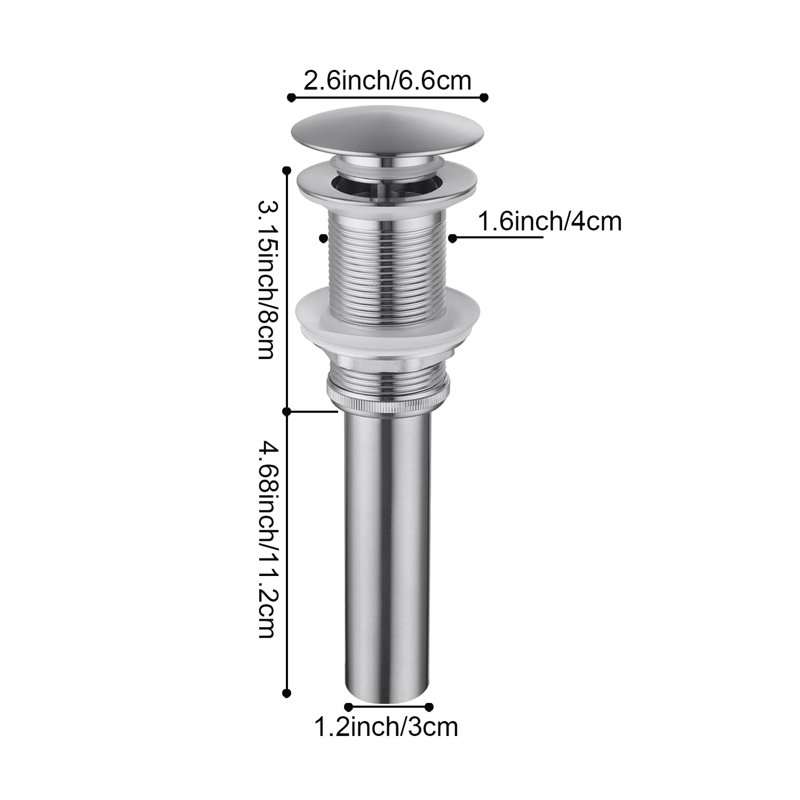 Bathroom Sink Pop Up Drain Without Overflow,Stainless Steel,Two Pieces, Brushed Nickel