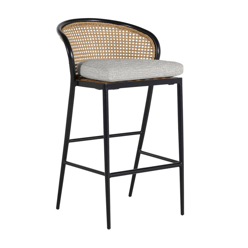 Havana 23.63 Patio Bar Stool with Cushion, No Welt, Black, Dove Sunbrella® Linen