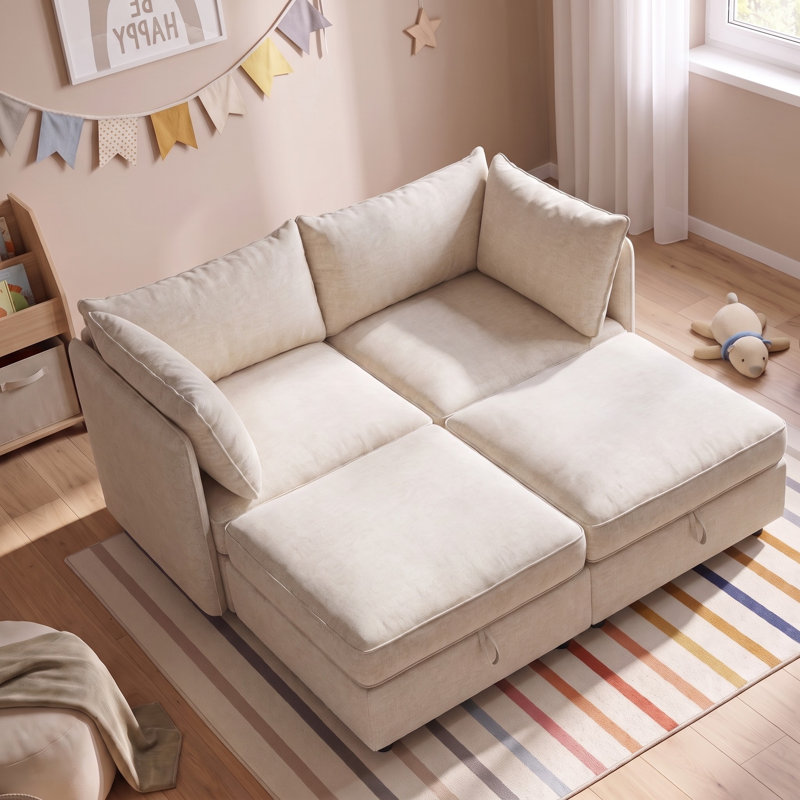 68" Modular Sectional Sofa, Modern Chenille Couch with Storage & Ottoman, 4-Seater L-Shaped Sofa with Removable Covers, Convertible Shaped Couches for Living Room