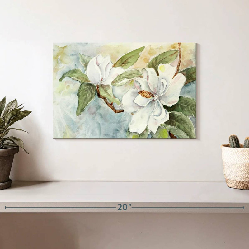 Branche de magnolia Harnek, aquarelle blanche, H 8 po x l 12 po