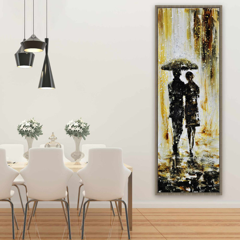 Couple sous la pluie - art mural sur toile, rue romantique