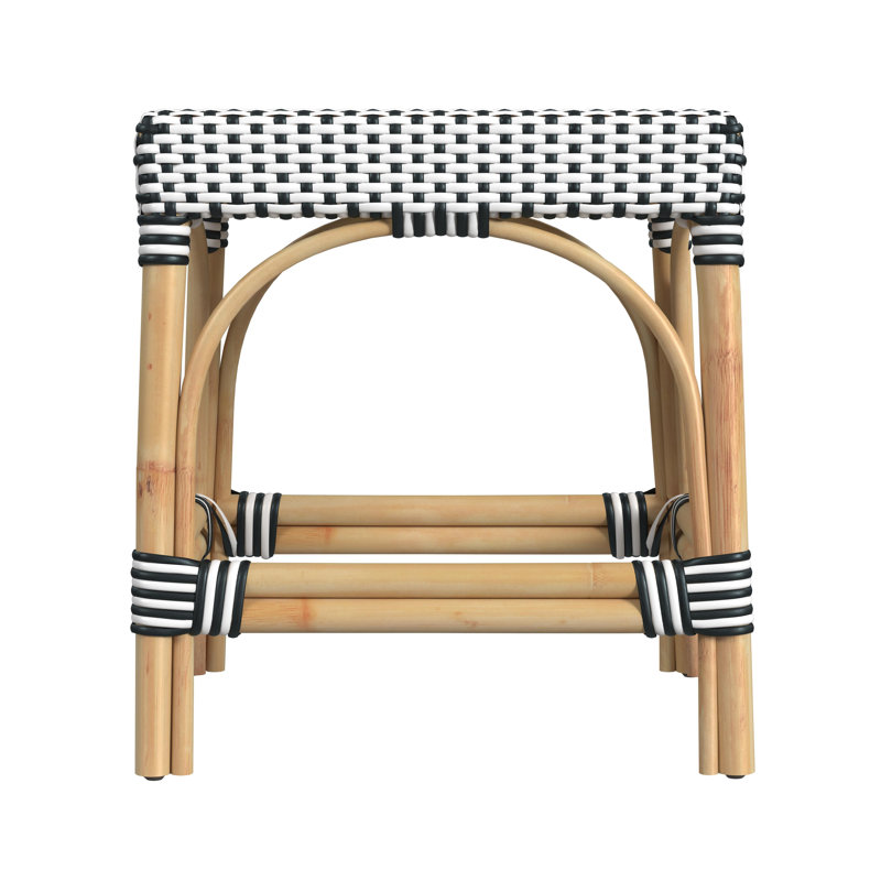 Robias Rattan Bar & Counter Stool, White/Navy Dot/ Natural Rattan Frame, Counter Stool (24.5" Seat Height)