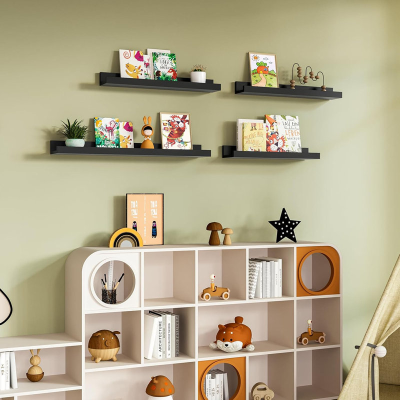 Floating Shelves Set Of 3, Picture Ledge Shelf, Floating Shelves For Wall, Black Floating Shelves With Lip For Living Room, Bedroom,Bookshelf,Nursery
