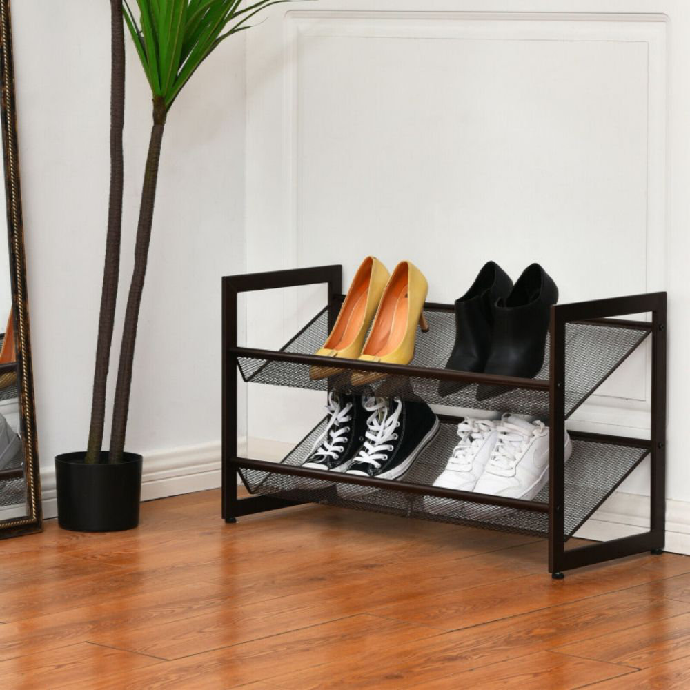 3-Tier Long Shoe Rack for Closet Stackable Wide Shoe Shelf Organizer and  Storage for Floor, Entryway (Bronze/Brown)