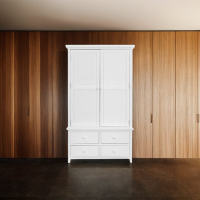 Grande armoire de rangement autoportante en bois avec 8 portes, 3 tablettes réglables, 7 tiroirs et 8 supports à vin
