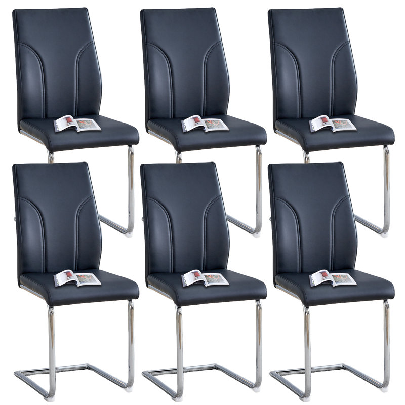 Ensemble de 6 chaises de salle à manger en cuir et métal, Noir, noir, noir, noir