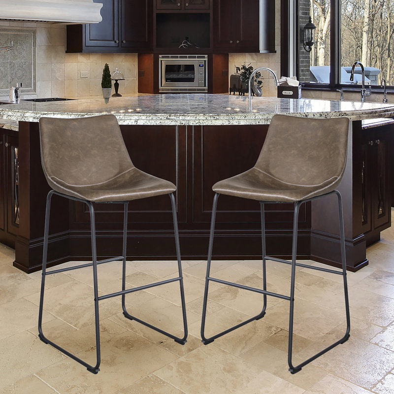 Kirara Upholstered Counter Stool with Metal Frame, Coffee