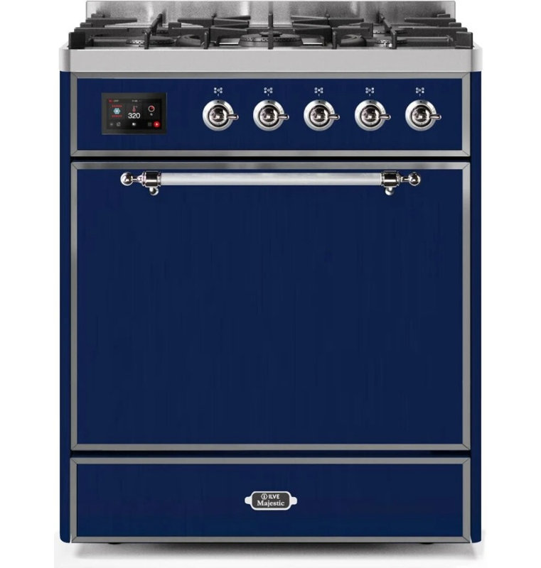Cuisinière à double combustible 30 pouces ILVE Majestic II, 5 brûleurs en laiton, 4 cu. Capacité du four (porte pleine)
