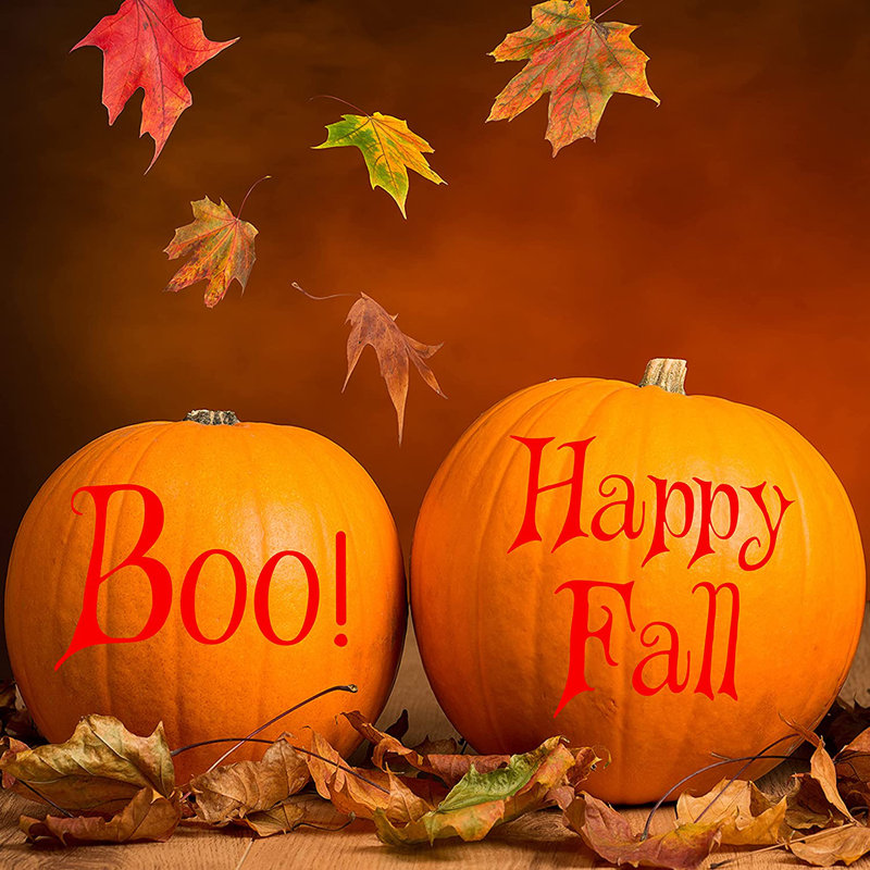 Adhésif décoratif citrouille «Happy Fall & Boo», H 6 po x l 6 po, Rouge