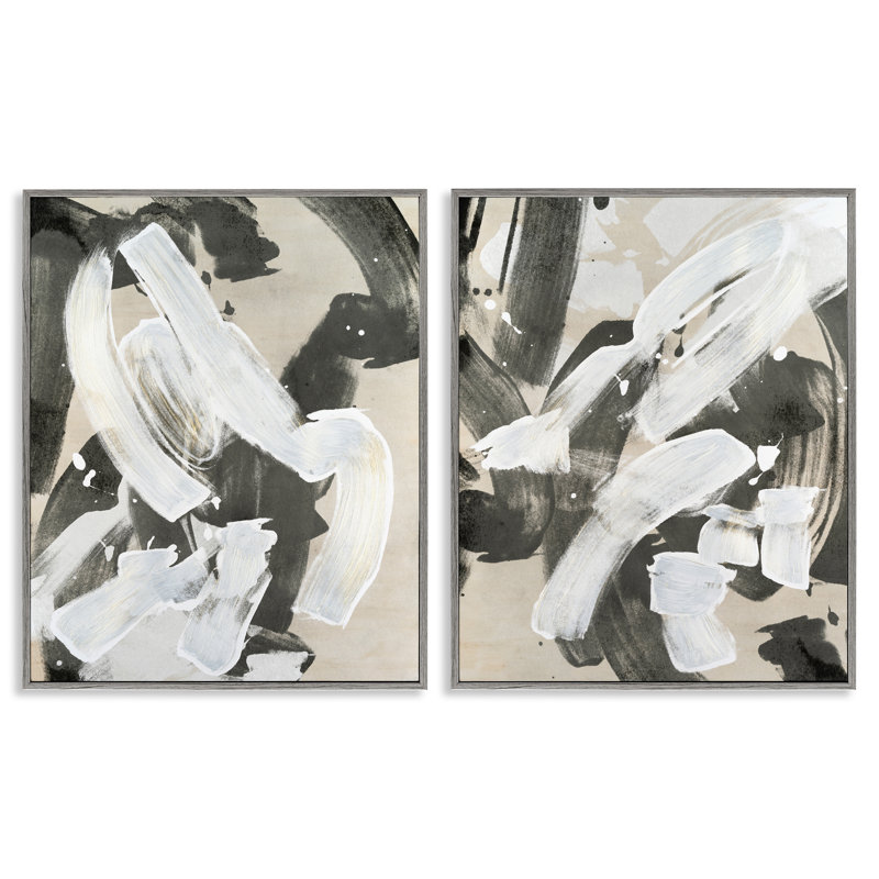  «Neutral Paint Streaks 2 PC», ensemble de giclées d'art par June Erica Vess, H 30 po x l 24 po, Estampe numérique Farmhouse