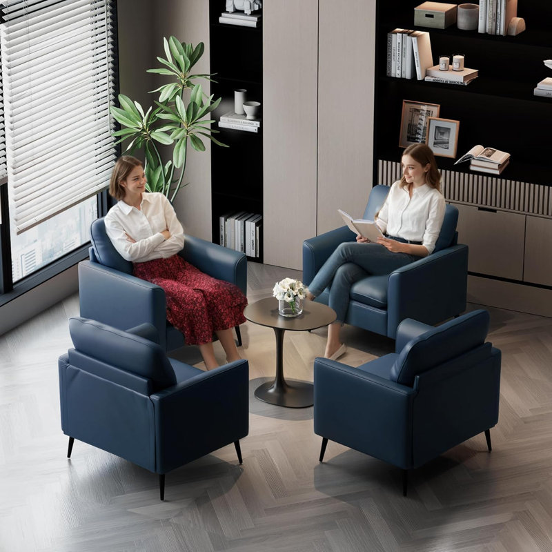 32In Wide Faux Leather Armchair (Set Of 2), Blue Faux Leather