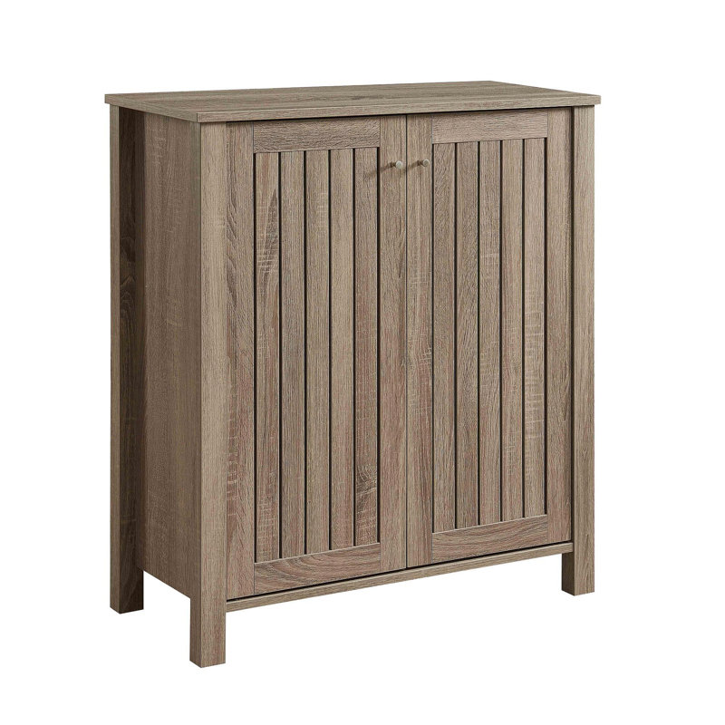 Armoire à chaussures armoire de rangement pour le hall d'entrée avec deux portes à lattes ventilées de style lattes Poignée en métal à quatre tablettes couleur taupe foncé