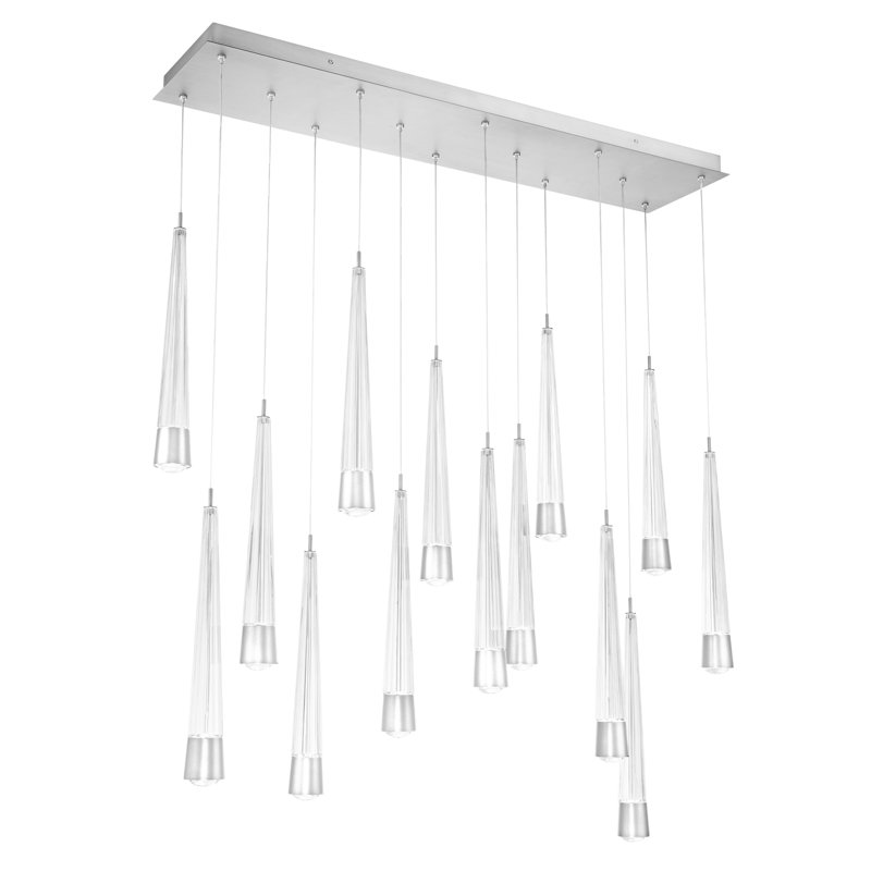 Luminaire suspendu 14 lumières DEL Quill Linear, Chrome