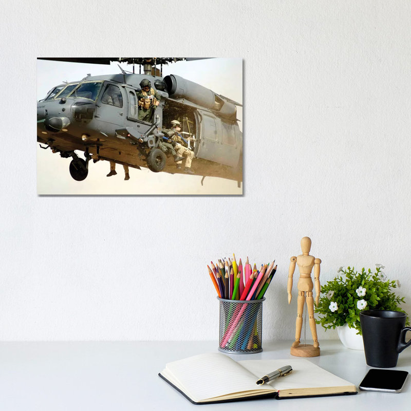 Pararescuemen Aboard A Helicopter Prepare For Landing - Wrapped Canvas Print, 20.32 cm H x 30.48 cm W
