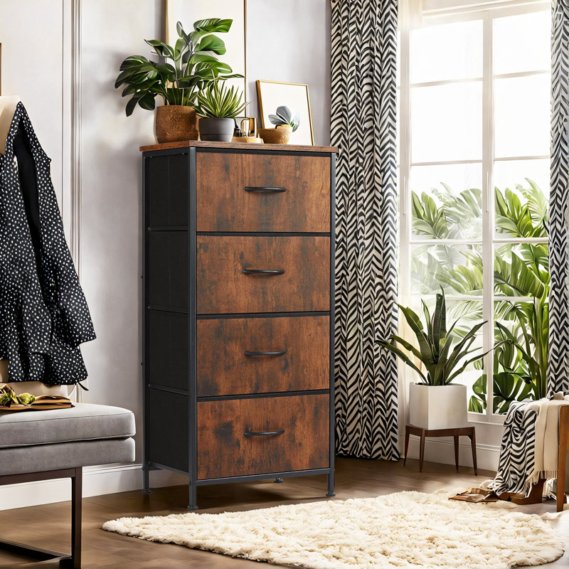Yashin Dresser For Bedroom 4 Storage, Tall Fabric Closet Chests Organizer Tower Furniture With Wooden Top Metal Frame For Clothes, Kids, Living Room, Hallway, Entryway, 4-Drawer