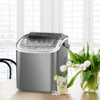 Machine à glaçons de comptoir Havato avec poignée, machines à glaçons autonettoyantes, 26 lb / 24 h, 9 glaçons prêts en 6 minutes pour la maison / cuisine / bar / fête / camping