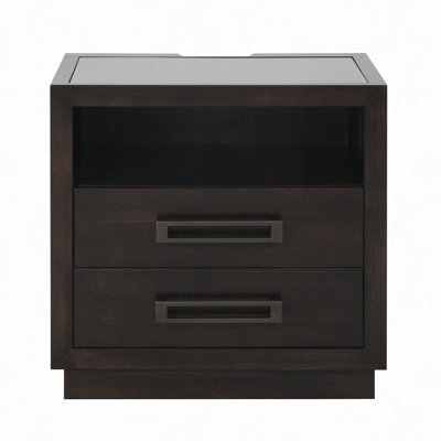 Mobilier de chambre à coucher moderne 1 table de chevet de 2 tiroirs avec rangement à DEL et ports USB pour prises de courant à finition gris anthracite