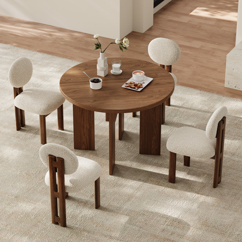 Modern Wood Round Dining Table Kitchen Table With Cross Pedestal, 29.9" H x 44.9" W x 44.9" D, Walnut