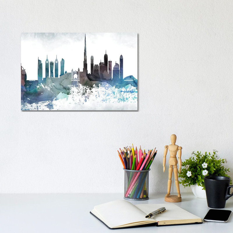 Dubai Bluish Skyline by WallDecorAddict - Wrapped Canvas Print, 20.32 cm H x 30.48 cm W