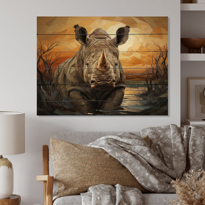 Majestic Rhino I géométrique sur bois
