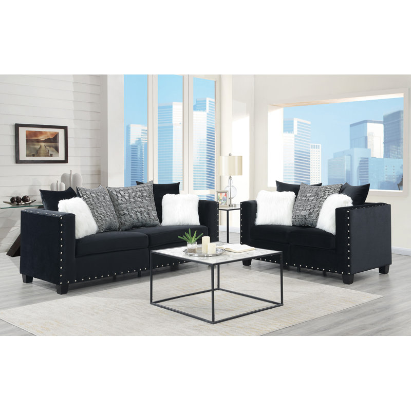 Aaronae 60'' Velvet Loveseat, Black Velvet